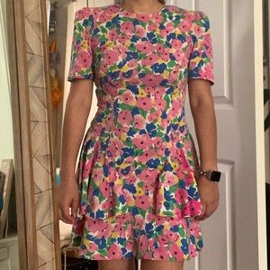 80’s mini dress puff sleeves floral pink